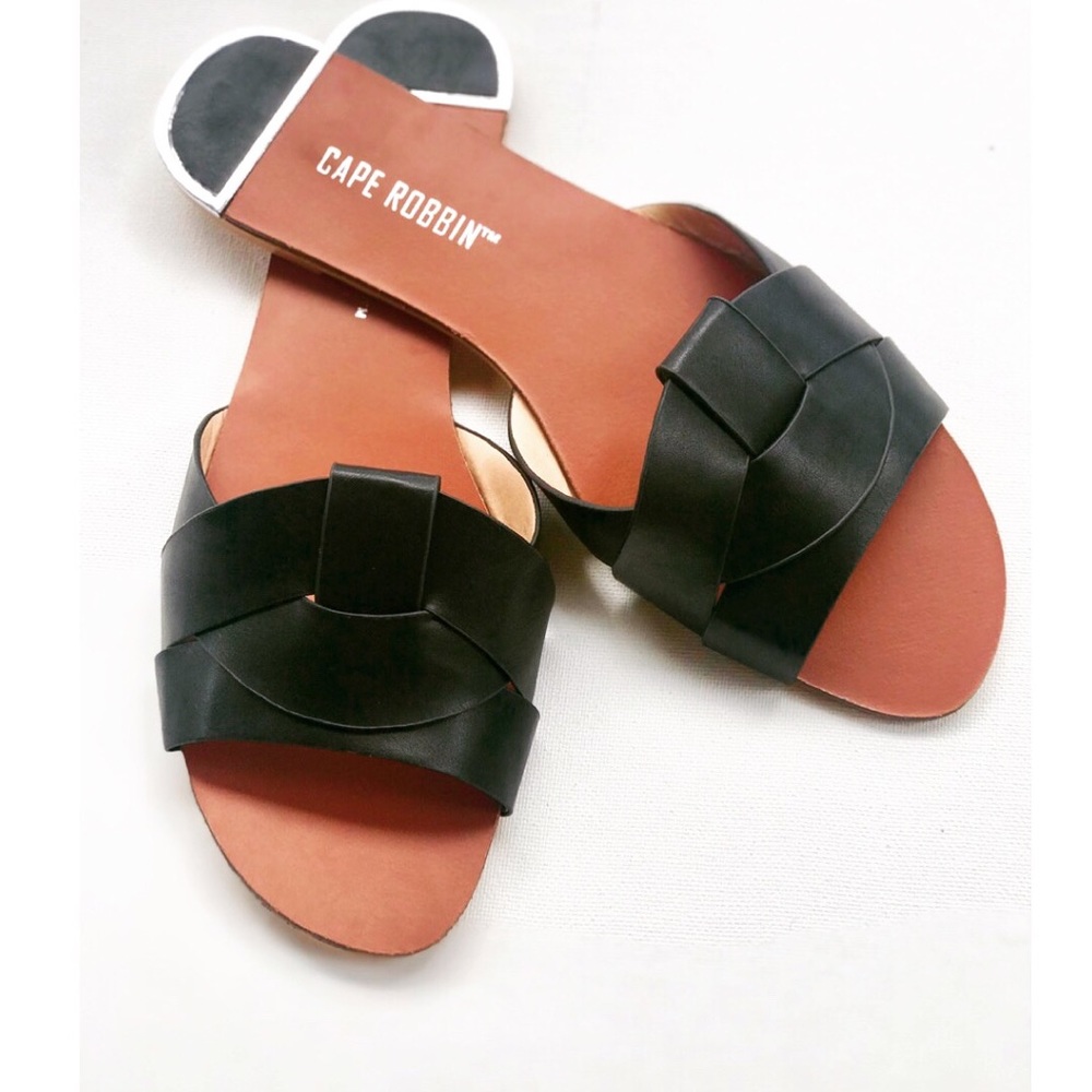 Black Slip-In Leather Sandal